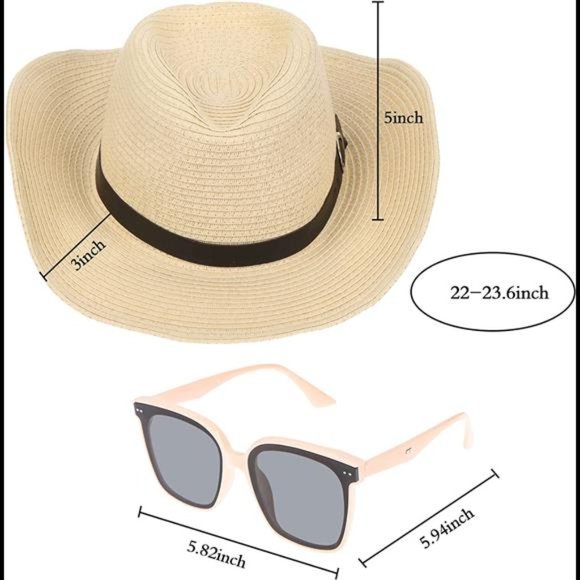 Women Straw Cowboy Hat Wide Brim Western Cowboy Hats with Sunglasses Summer Sun main image 7